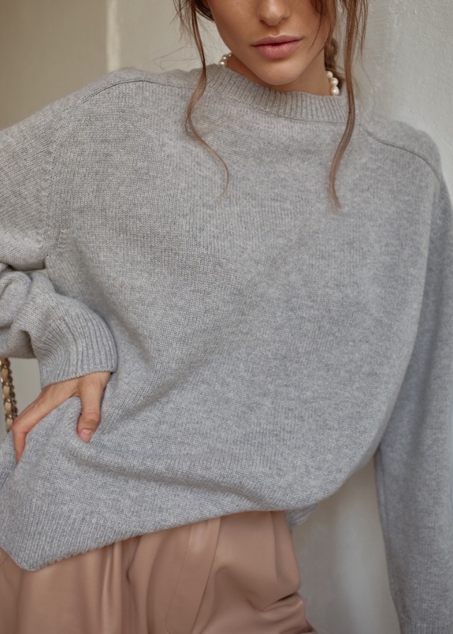 Cashmere and merino wool jumper, light grey