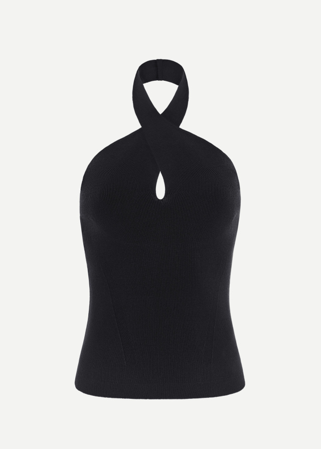 Top with halter neckline, black