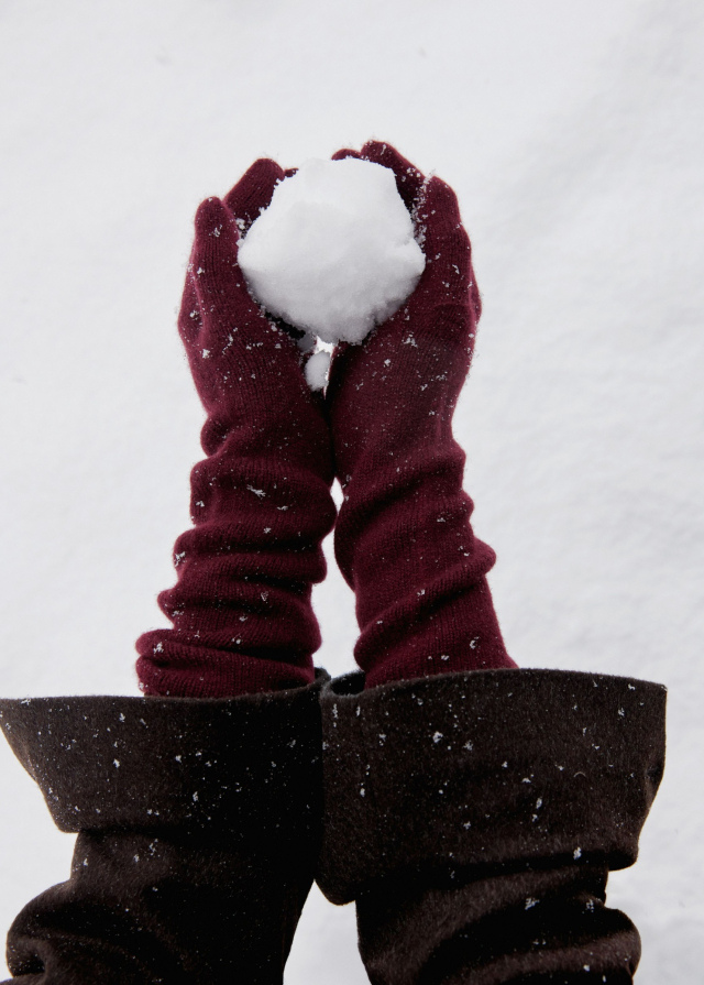 Рукавиці з кашеміру та вовни мериноса, винного кольору